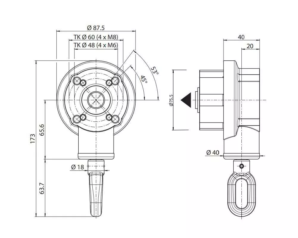 Geiger Kegelradgetriebe 3:1 für Tuchwelle 85 mm